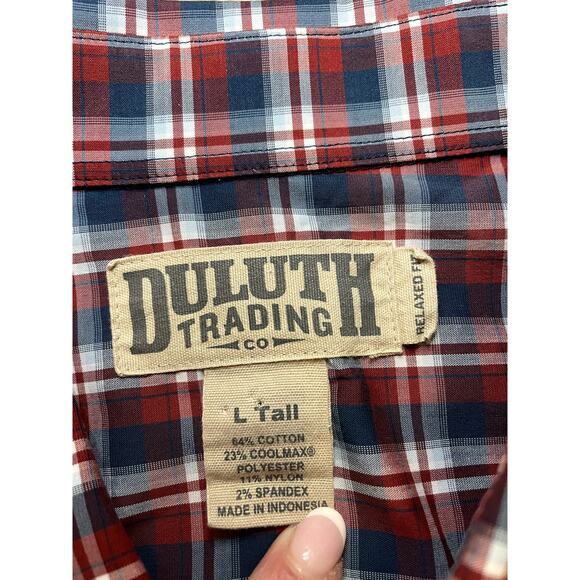 Duluth Trading Company Relaxed Fit Button Down Plaid Dress Shirt Large Tall - Picture 2 of 6